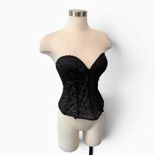 Carnival Black Longline Bra Corset 36C Scallop Garter Strapless Lace Padded