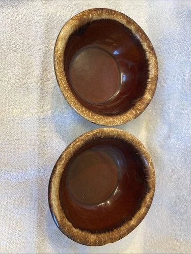 2 Vintage Hull Pottery USA  Brown Drip 5 3/8" Cereal Fruit Soup Chili Bowls NICE