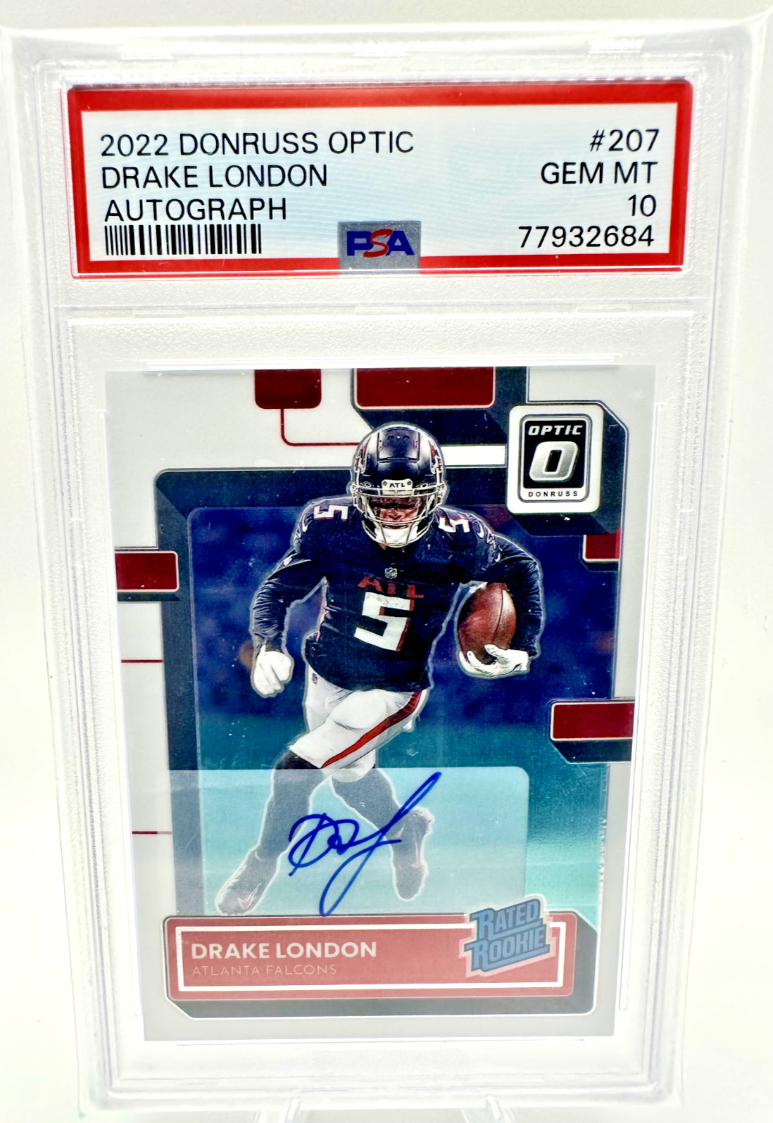 Drake London 2022 Optic Rated Rookie Auto PSA 10 GEM MT Atlanta Falcons ##207