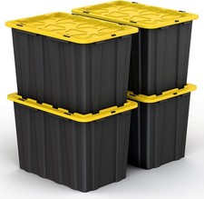 Heavy-Duty Black 12/17/23-Gallon Plastic Storage Bin with Snap Lid
