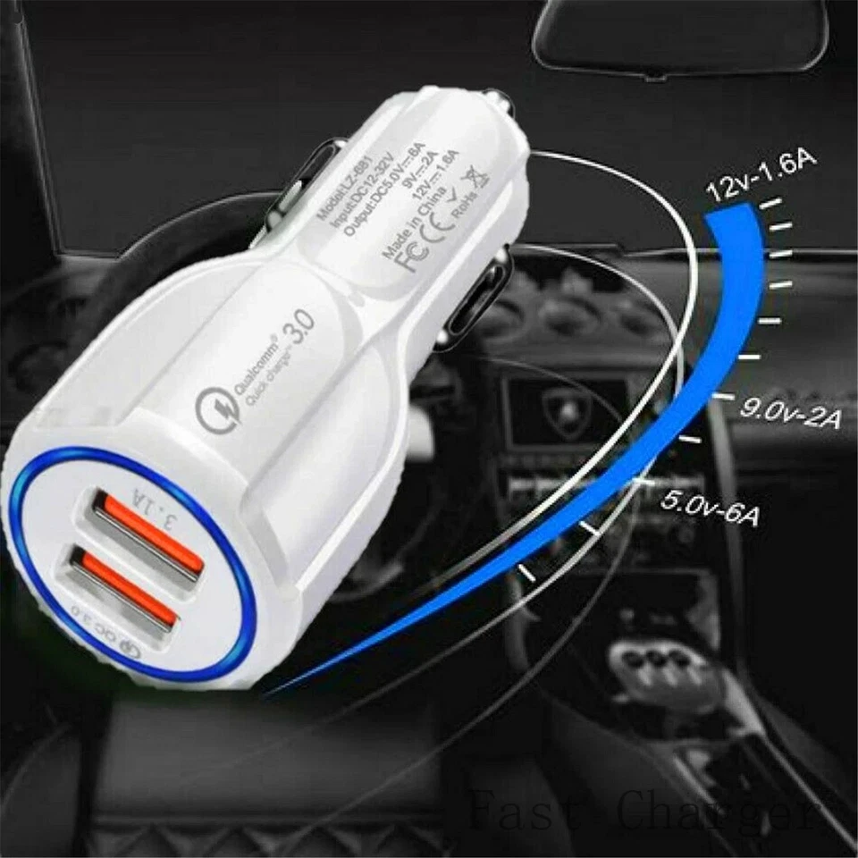 Carregador de carro rápido 3.1A USB carregador rápido 2 portas Qualcomm QC3.0 soquete isqueiro UA - Imagem 2 de 4
