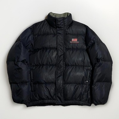 Polo Jeans Co Ralph Lauren Down Puffer Jacket Navy Flag Spellout M