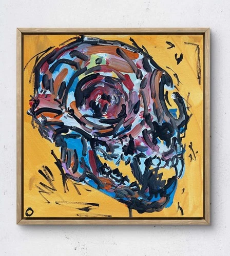 OMAN Original Abstract Cat Skull Painting 12x12 Canvas Art Modern Expressionist