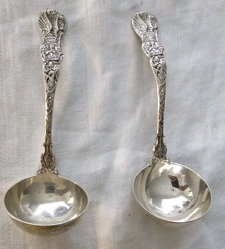 Antique Durgin Heraldic Sterling Silver 925 Sauce Ladles French Style Flatware