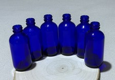 Lot of 6 Cobalt Blue Glass Boston Round Bottles 4  Empty Apothecary Craft Decor