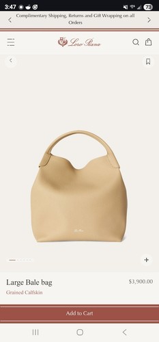 Loro Piana Large Bale Bag Grained Leather Shoulder Bag Beige Women's Authentic