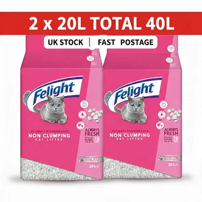 Felight 20L x 2 Antibacterial Non-Clumping Cat Litter Silverfresh Odour Control - Image 1 of 4