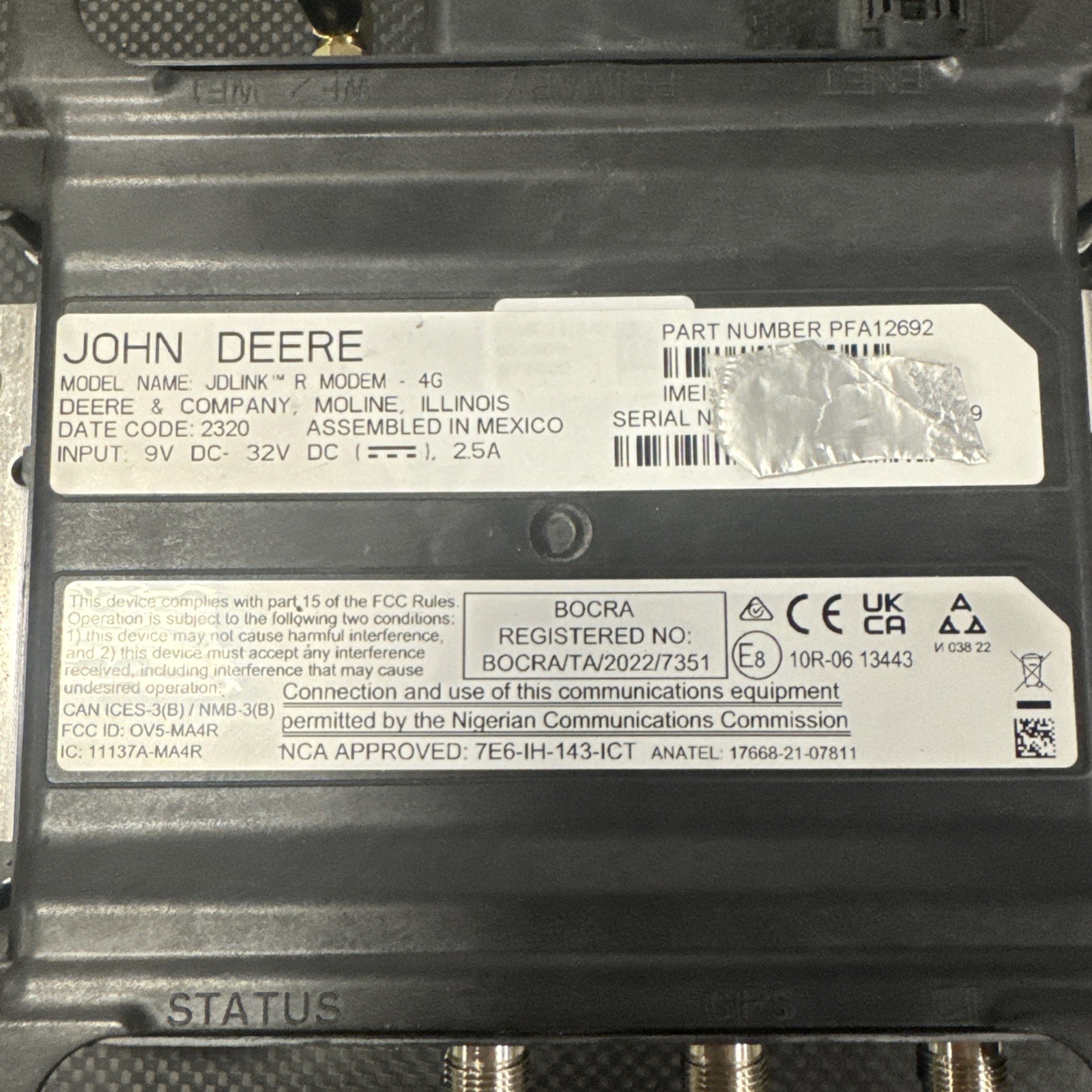 John Deere JDLink MTG “R” Modem- 4G - PFA12692 INCLUDES PFA10882 GPS ...