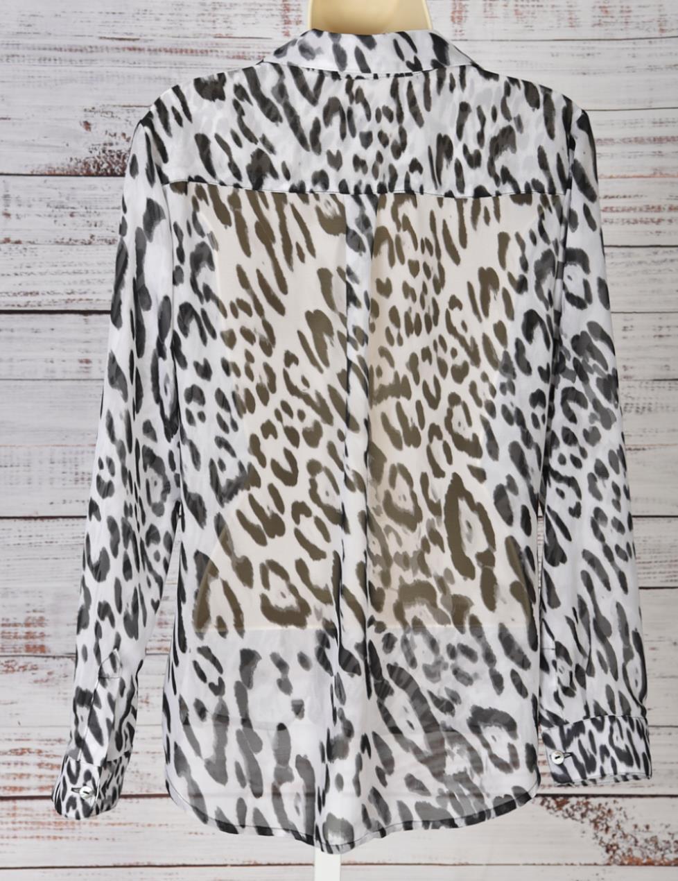 Chicos White Leopard Sheer Button Down Dress Shir… - image 2