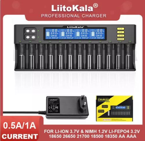 LiitoKala Lii-S12 12-Slot Battery Charger For Li-ion/IMR/LiFePO4 Ni-MH AA AAA HU