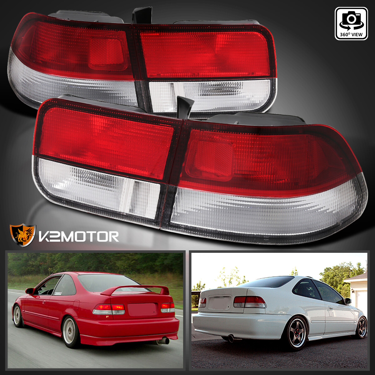 Anzo Red/Clear Tail Light Assembly For 1996-2000 Honda Civic 2-Door – Left And Right Pair – DOT Certified