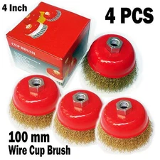 4PC  4" x 5/8" Arbor FINE Crimped Wire Cup Wheel Brush - For Angle Grinders