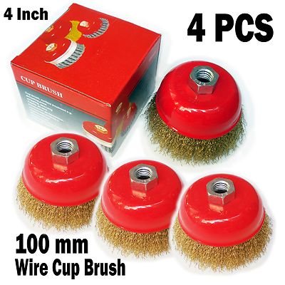 4PC  4'' x 5/8'' Arbor FINE Crimped Wire Cup Wheel Brush - For Angle Grinders