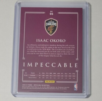 2020-21 Panini Impeccable Isaac Okoro Rookie Card Numbered