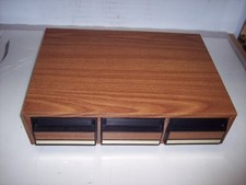 BROWN WOODGRAIN STORAGE CASE FOR CASSETTE TAPES HOLDS 42 TAPES 5