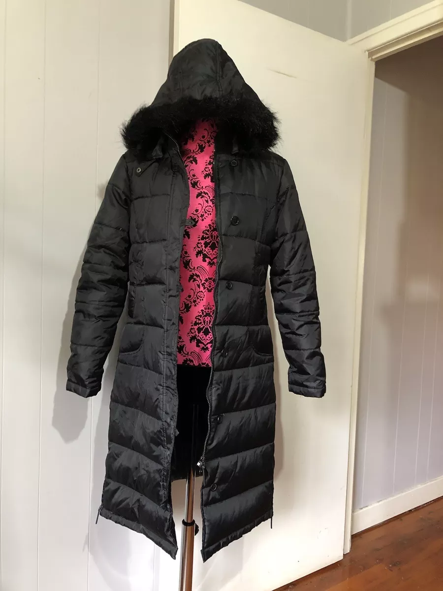 Suzy Shier M 12 Jacket Puffer Black Down Feather Removable Hood