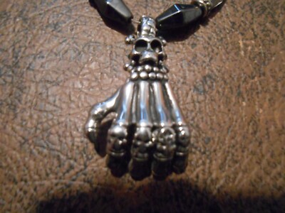 MAGNETIZED BEADS WITH DETAILED SKELETON HAND PENDANT 20'' LONG MAGNET CLOSURE