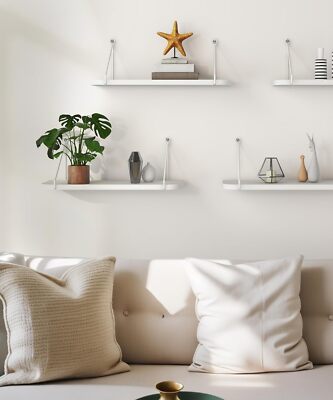 RICHER HOUSE White Floating Shelves Set of 3, Modern Bathroom Shelves RICHER HOUSE White Floating Shelves Set of 3, Modern Bathroom Shelves