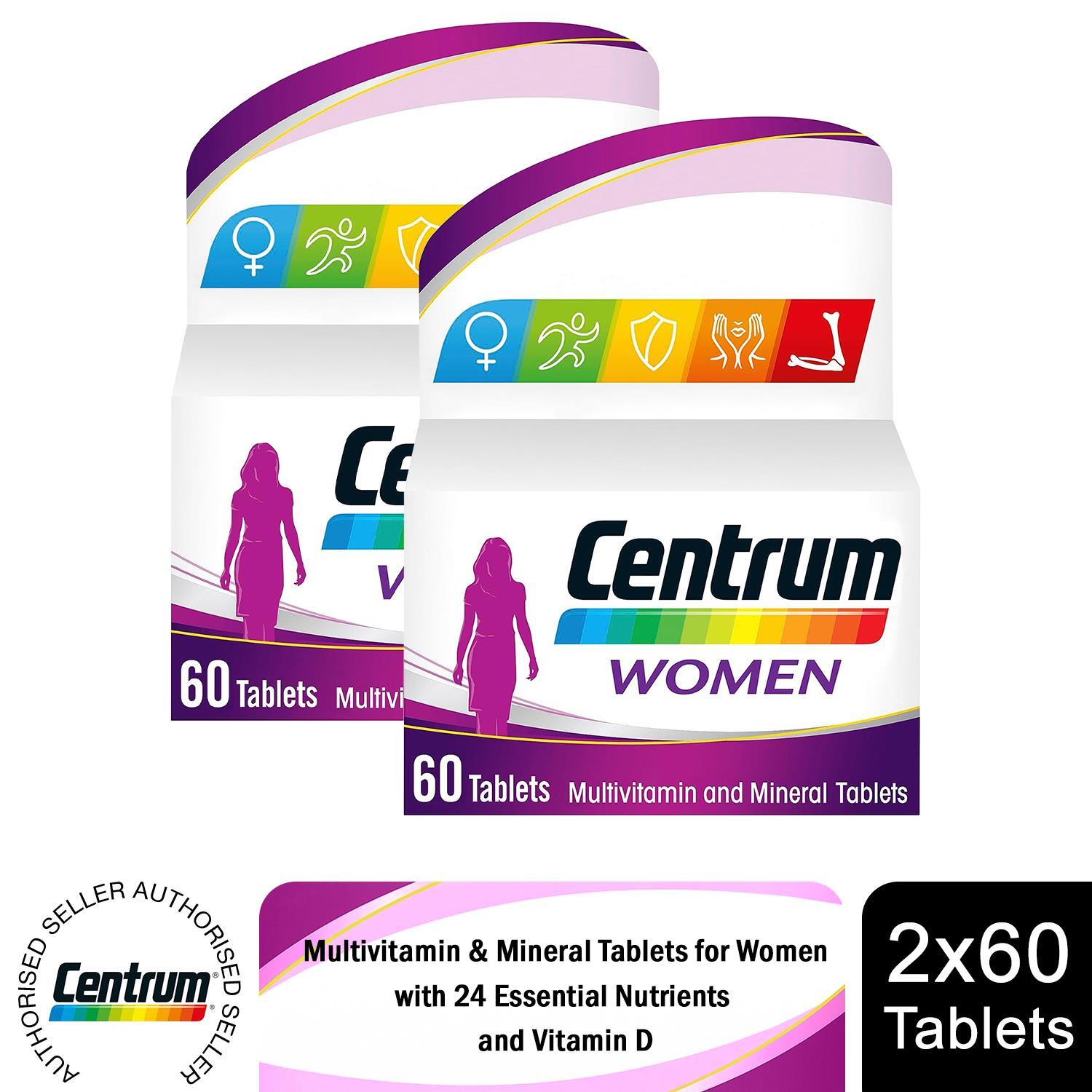 Centrum Damen Multivitamin & Mineraltabletten 24 essentielle Nährstoffe, 2x60 Tabletten