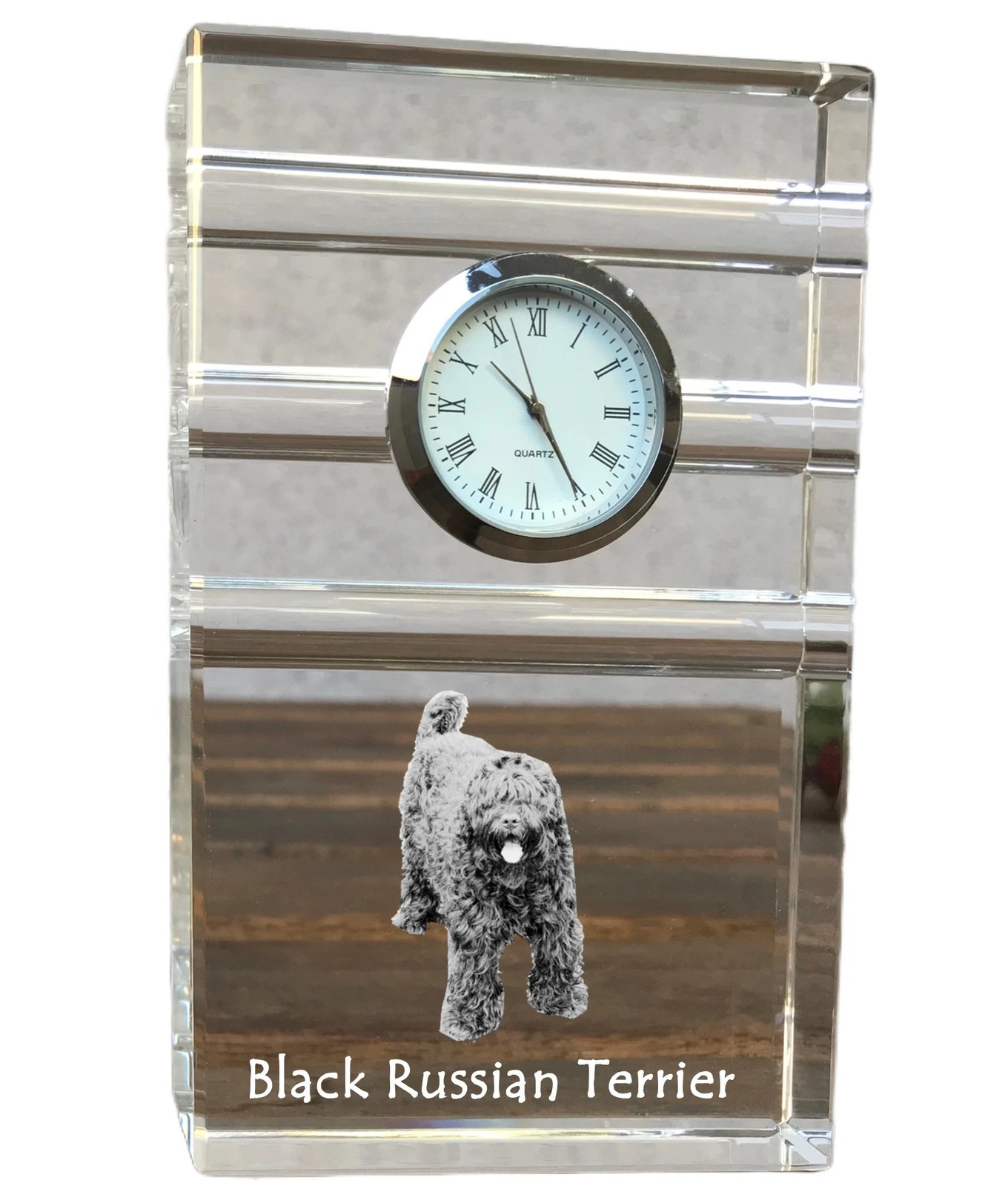 Black Russian Terrier, Chornyi Terrier - glass clock with a photo, photo of a do