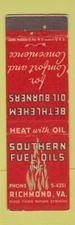 Matchbook Cover - Southern Fuel Oils Richmond VA Bethlehem oil burners