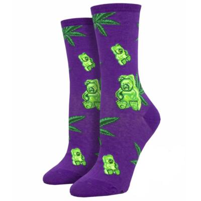 Socksmith Women's Crew Socks Weed Gummies Fun Novelty Purple Footwear
