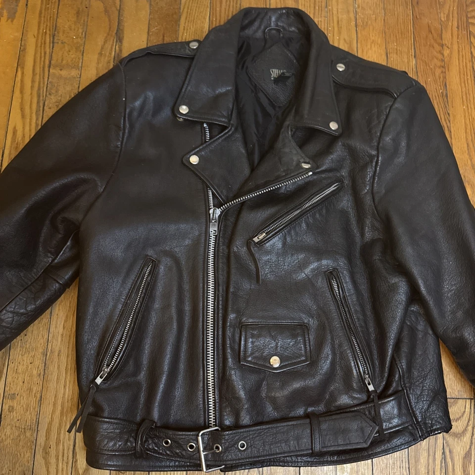 Chaqueta de cuero vintage Stefano para motocicleta talla grande Foto 2 de 4