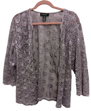R M Richards Womens Lace Jacket Size 12 Purple Floral Sequined Evening Fairy
