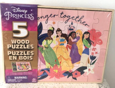 Disney Princess 5 Wood Puzzles 2023 Spin Master NEW Sealed