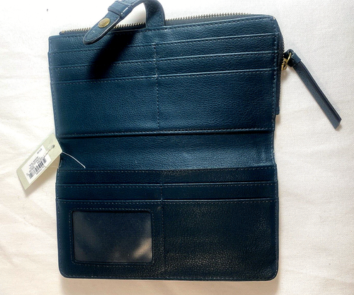 Fossil Wallet Women's New Fiona Clutch Indian Teal Zip & Magnetic Close - Picture 5 of 14