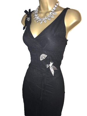 Y2k Vintage Größe 12 UK US 8 EU 40 Karen Millen Fan Bestickt Edelstein Party Kleid