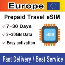 (eSIM) Europe Travel SIM Card, 31 Countries | 3-30GB | 7-30 Days | QR code