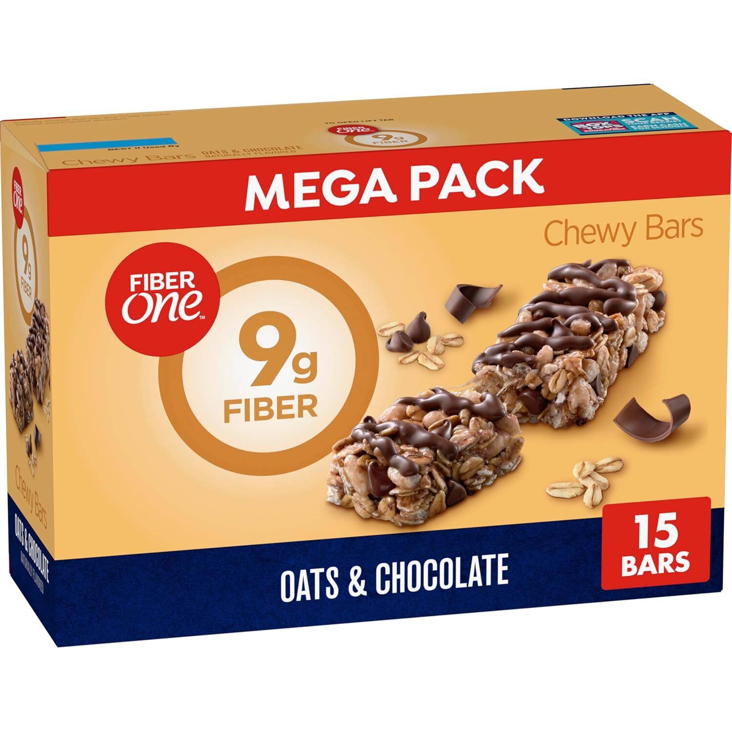 Fiber One Chewy Bars, Oats and Chocolate, Fiber Snacks, Mega Pack, 15 Ct, 21.2 o