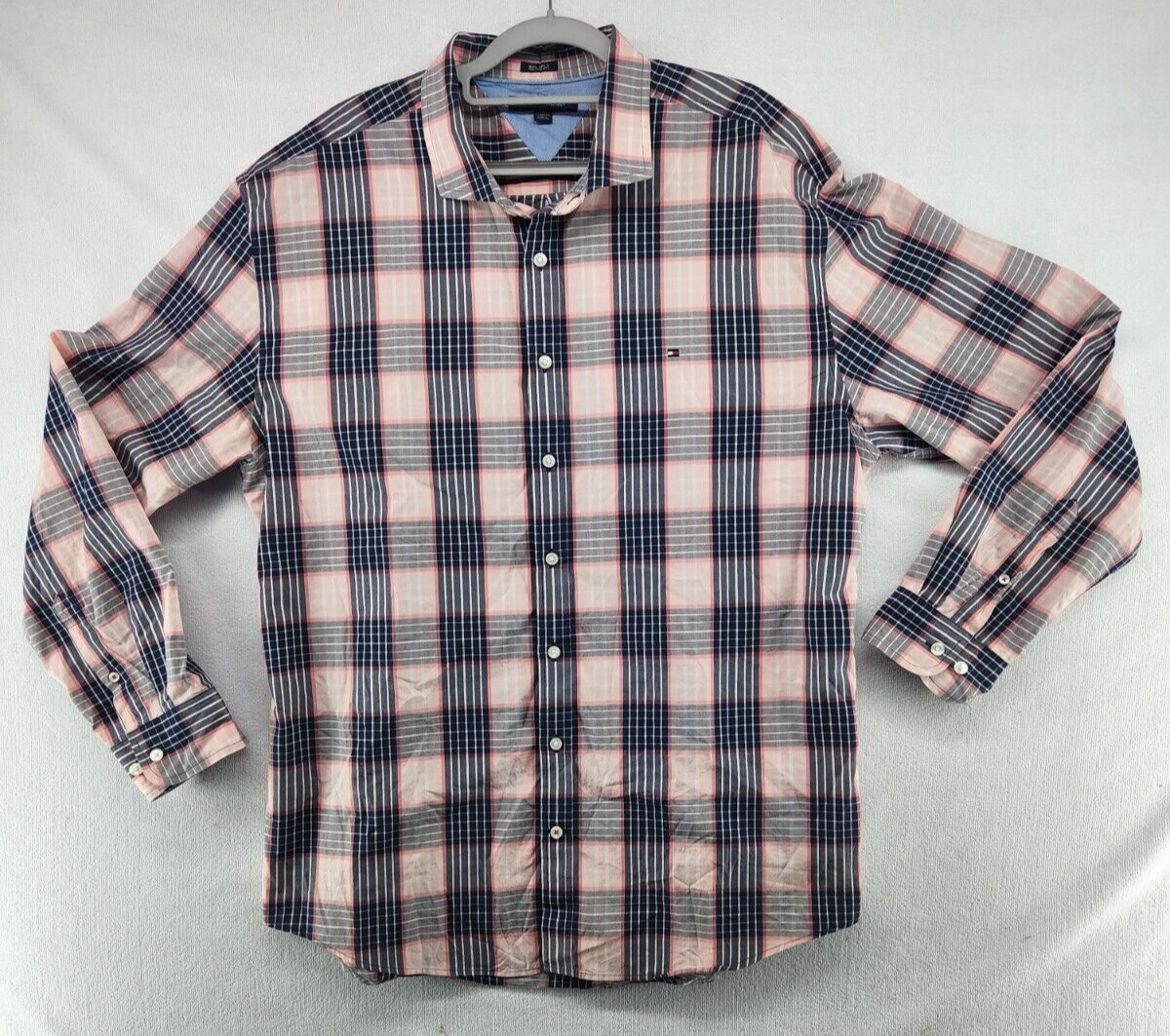 Tommy Hilfiger 80s 2 Ply Fabric Mens Long Sleeve Pink Blue XXL 
