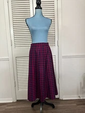 Vintage Evan Picone Pleated Pink Navy Blue Midi Wool Skirt A Line Size 27"