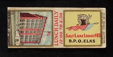 1930s DIAMOND QUALITY ELKS B.P.O.E. Lodge #85 Lunch Daily Salt Lake City UT MB