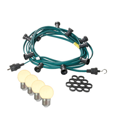 Illu- Partylichterkette 5m grün Biergarten 10x E27 LED Kugellampen warmweiß
