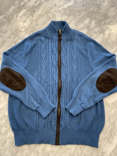 Large Cardigan Sweater Blue Cable Knit 