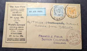 1931 British KUT Airmail Cover Jinja Uganda to Sutton Coldfield England