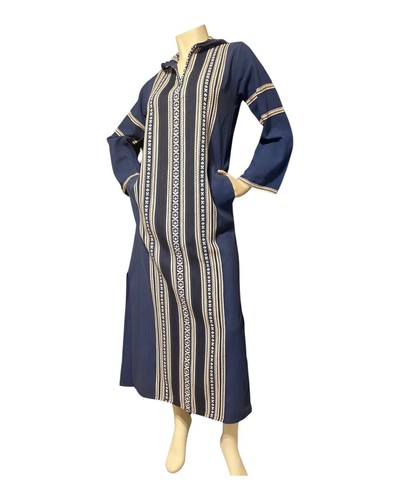 VTG 70s Greek Caftan Dress W Hood The Mykonos Mod Lounger Bohemian Hand Woven M - Picture 15 of 17