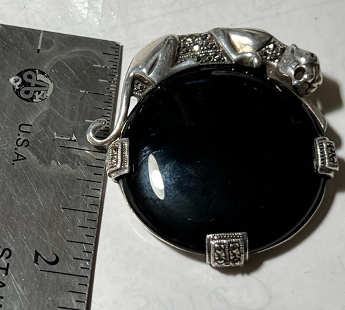 Beautiful 925 TH SU signed Sterling Silver JAGUAR Brooch w/Black Onyx SS-644 - Picture 2 of 21