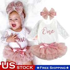 Girls Baby 1st Birthday Outfit Party Tutu Skirt Romper Dress Headband Cake Smash