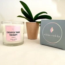 Wicks and Tricks Candle Cheaper Than Therapy 10 oz Glass Jar White Coconut Wax