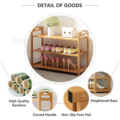3-5 Tiers Layers Bamboo Shoe Rack Storage Organizer Wooden Shelf Stand Shelves - Picture 3 of 13