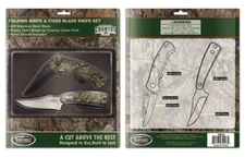 MOSSY OAK Camo 2-PC KNIFE SET Kentucky Cutlery Folding & Fixed Blade w/ Sheath