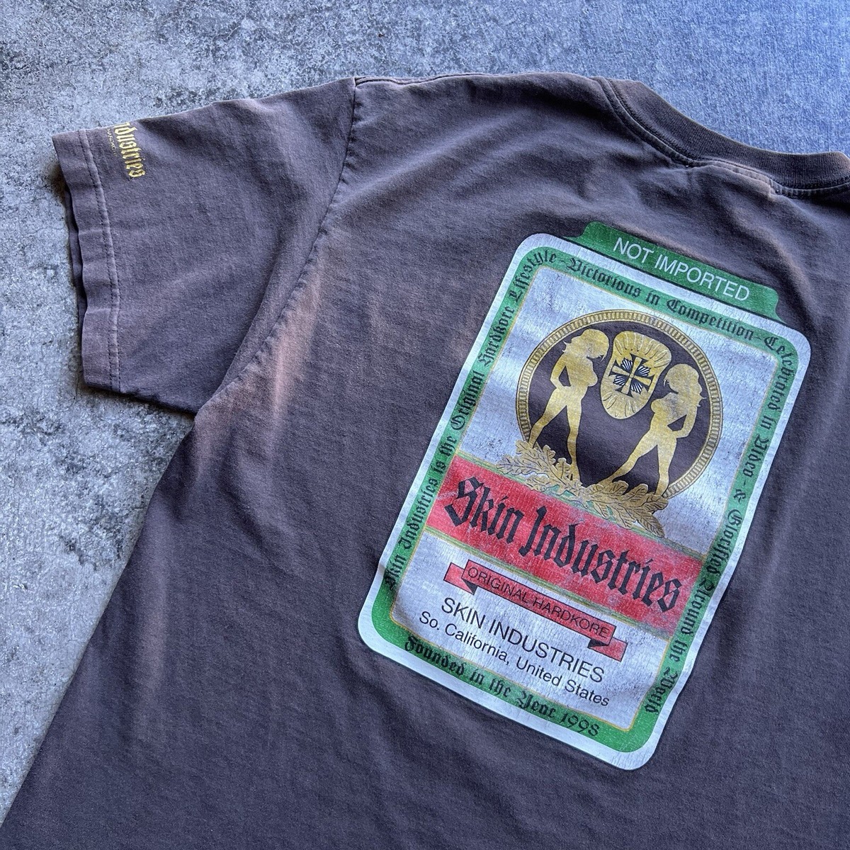 Vintage 90s Skin Industries Skater Surfer Graphic T Shirt Mens 