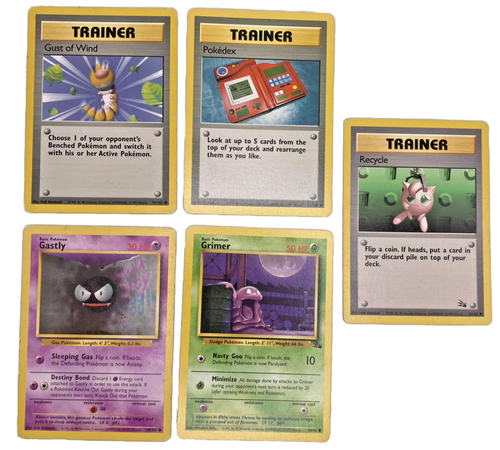 Pokémon Sammelkarten 5 Stück (1999) Base Set: Gastly, Grimer, Trainer usw. - Bild 1 von 14
