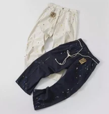 Men Epide Inkjet Linen Cotton Drawstring Straight Workwear Pants