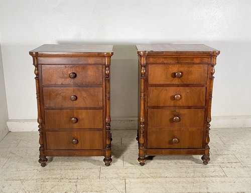 ANTICA COPPIA COMODINO STILE LUIGI FILIPPO LEGNO NOCE FINE 1800 CASSETTO ANTA - Foto 4 di 14