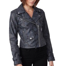 Paige Nwt Blue Ashby Blue Snake Long Sleeve Moto Leather Jacket S